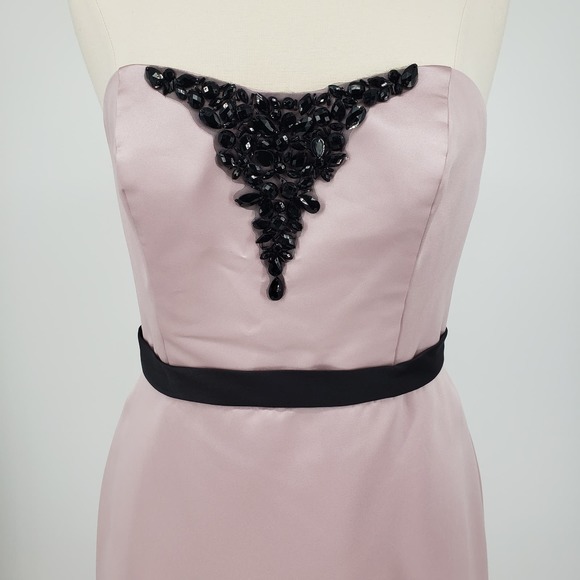 Alfred Angelo Strapless Dress 10 Long Evening Gown Beaded Mauve Pink Black 7284 - Picture 6 of 15